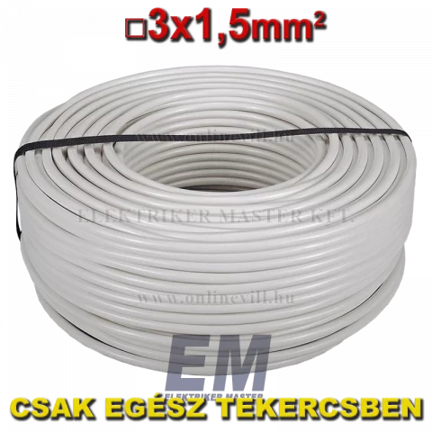MT 3x1,5 kábel (H05VV-F) MTK sodrott réz vezeték fehér (100m)