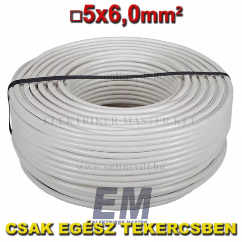MT 5x6 kábel (H05VV-F) MTK sodrott réz vezeték fehér (100m)