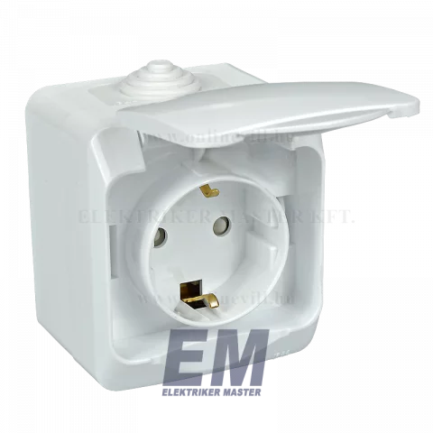 Schneider CEDAR PLUS 2P+F csatlakozóaljzat, gyermekvédelemmel, csapófedéllel, IP44, fehér
