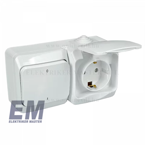 Schneider CEDAR PLUS 2P+F csatlakozóaljzat, kétpólusú kapcsolóval, IP44, fehér