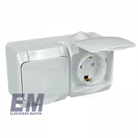 Schneider CEDAR PLUS 2x2P+F csatlakozóaljzat, gyermekvédelemmel, csapófedéllel, IP44, fehér