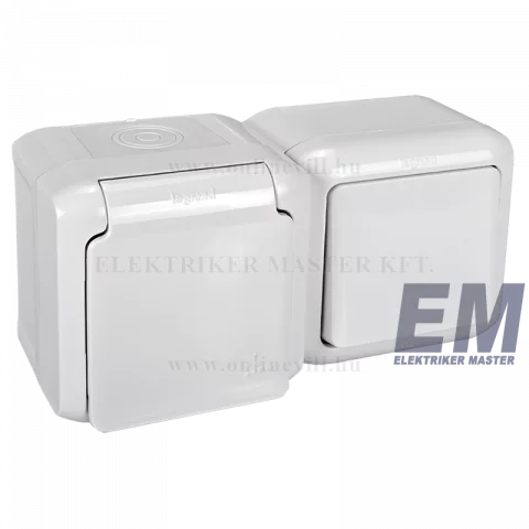 Legrand Forix IP44 fk 1P kapcsoló + 2P+F csatlakozóaljzat, csapófedéllel, gyv, fehér