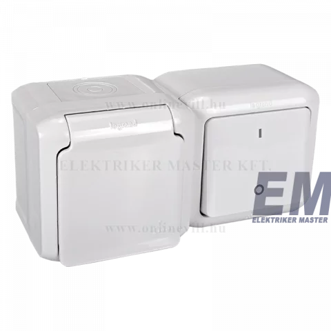 Legrand Forix IP44 fk 2P kapcsoló + 2P+F csatlakozóaljzat, csapófedéllel, gyv, fehér