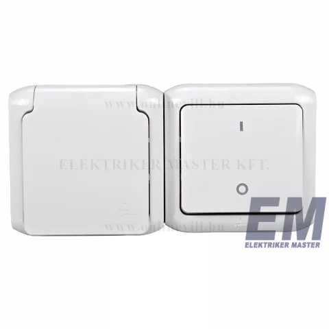 Legrand Forix IP44 fk 2P kapcsoló + 2P+F csatlakozóaljzat, csapófedéllel, gyv, fehér