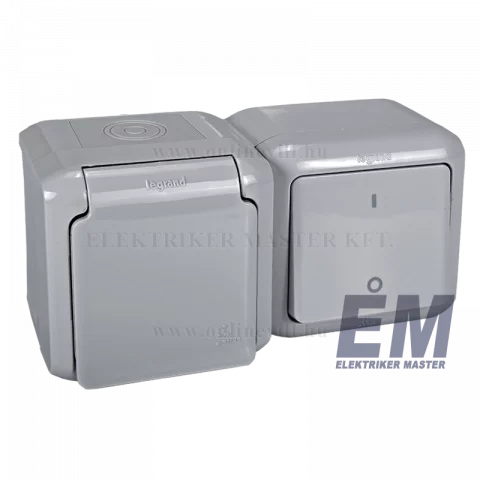 Legrand Forix IP44 fk 2P kapcsoló + 2P+F csatlakozóaljzat, csapófedéllel, gyv, szürke