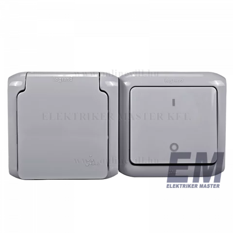 Legrand Forix IP44 fk 2P kapcsoló + 2P+F csatlakozóaljzat, csapófedéllel, gyv, szürke