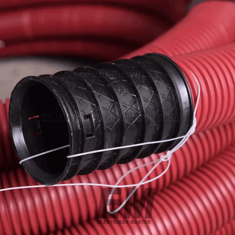 Behúzószálas védőcső 40/31 mm duplafalú lépésálló gégecső közműcső földbe piros v fekete 50m Reflex