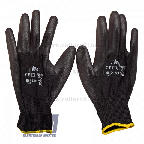 HS-04-003 Gumírozott fekete védőkesztyű - Méret: 10