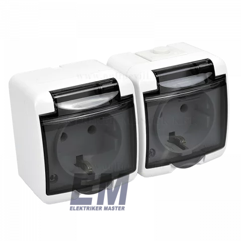 GAO Aquastar 2x2P+F csatlakozóaljzat, gyermekvédelemmel, csapófedéllel, IP54, fehér