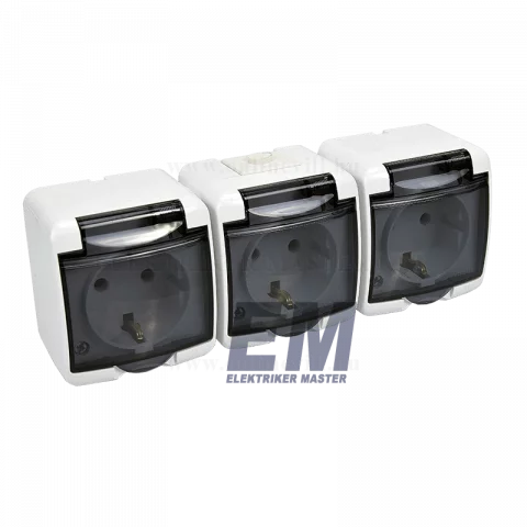 GAO Aquastar 3x2P+F csatlakozóaljzat, gyermekvédelemmel, csapófedéllel, IP44, fehér