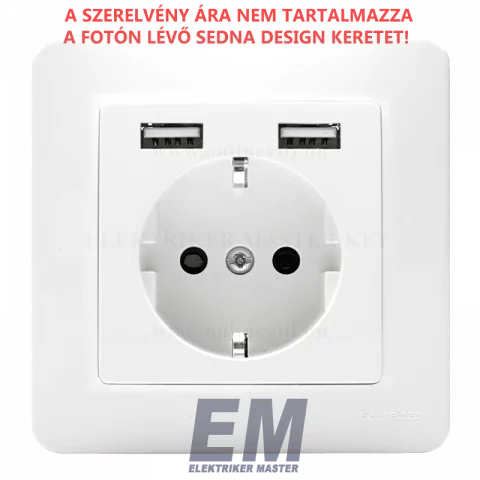 Schneider SEDNA Design Dugalj 2P+F + 2x USB konnektor csavaros bekötés fehér SDD111052