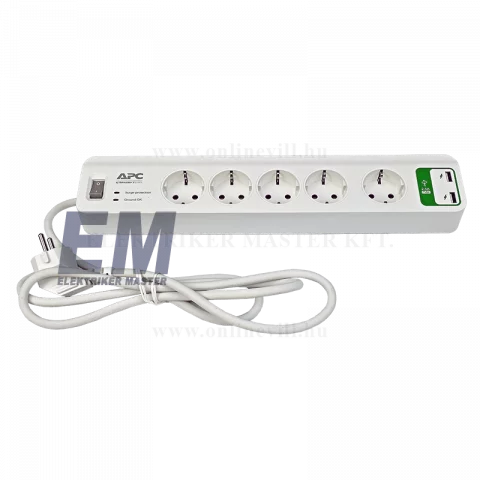 Schneider APC Hálózati Hosszabbító 5-ös + 2x USB töltő elosztó Túlfeszültség védett PM5U-GR