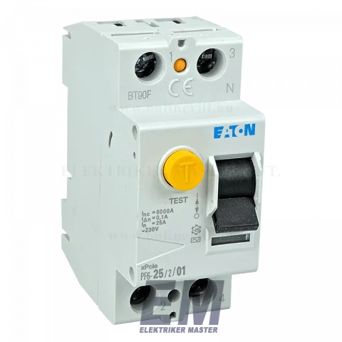 Fi relé 2P 25A 100mA 6kA (AC) áramvédő kapcsoló ÁVK ÉV relé Eaton Moeller PF6-25/2/01 (286493)