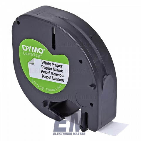 Dymo LetraTag 59421 12mm x 4m papír nyomtatható szalag, fehér