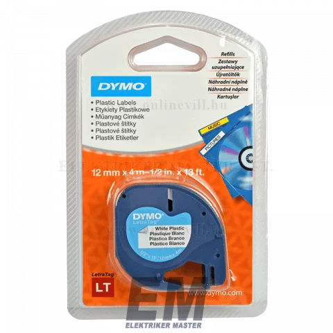 Dymo LetraTag 59422 12mm x 4m műanyag nyomtatható szalag, fehér