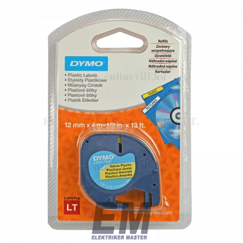 Dymo LetraTag 59423 12mm x 4m műanyag nyomtatható szalag, sárga