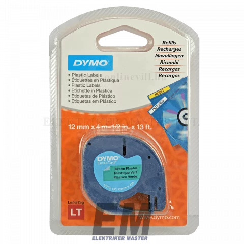 Dymo LetraTag 59425 12mm x 4m műanyag nyomtatható szalag, zöld