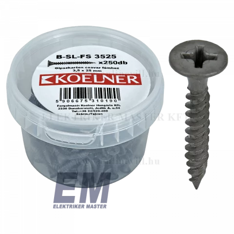 Gipszkarton csavar fémhez 3,5x25mm Koelner (250db/doboz)_B-SL-FS-3525