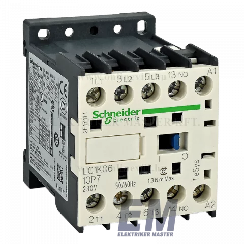 Mágneskapcsoló 6A 3 záró+1 záró 230V AC 50/60 Hz Schneider LC1K0610P7