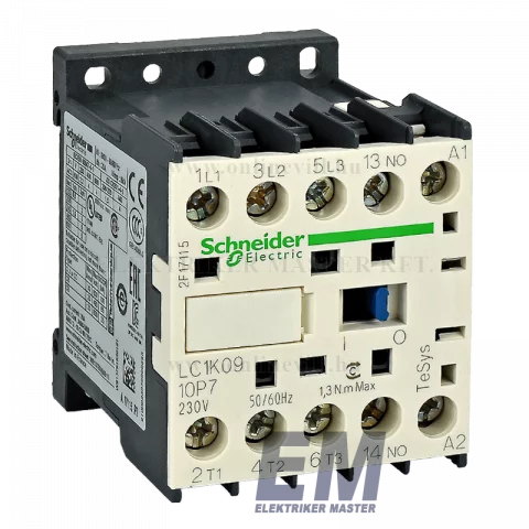 Mágneskapcsoló 9A 3 záró+1 záró 230V AC 50/60 Hz Schneider LC1K0910P7