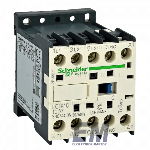 Mágneskapcsoló 16A 3 záró+1 záró 380/400V AC 50/60 Hz Schneider LC1K1610Q7