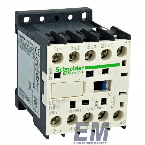 Mágneskapcsoló 16A 3 záró+1 nyitó 230V AC 50/60 Hz Schneider LC1K1601P7