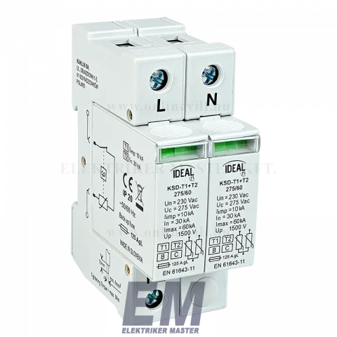 Túlfeszültség levezető 1P+N (1+2 típus) túlfesz védő Kanlux KSD-T1T2 275/120