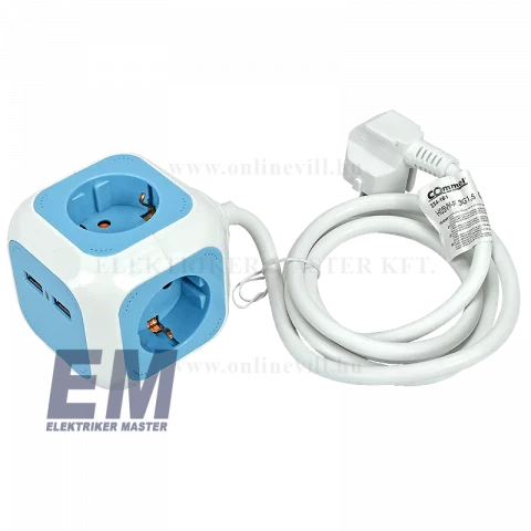 4-es hosszabbító 2usb kimenettel 1,4m Commel 234-161
