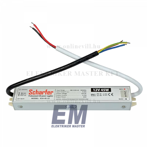 Led Szalag Tápegység 45W IP67 Vízálló 12V DC Scharfer