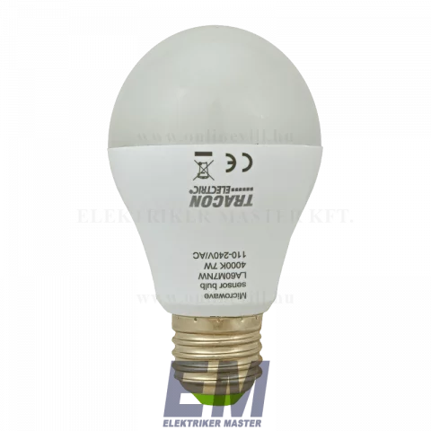 E27 LED izzó 7W 4000K természetes fehér mozgásérzékelővel TRACONLA60M7NW
