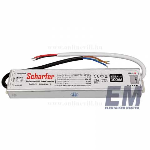 Led Szalag Tápegység 100 IP67 Vízálló 12V DC Scharfer